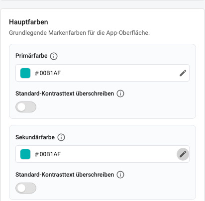 Hauptfarben im Shopgate Admin