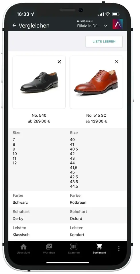 Product comparison in the In-Store App