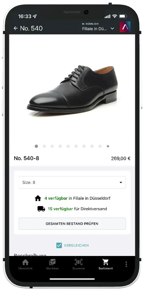 Product in the In-Store App: 4 available in store, 15 for direct shipping