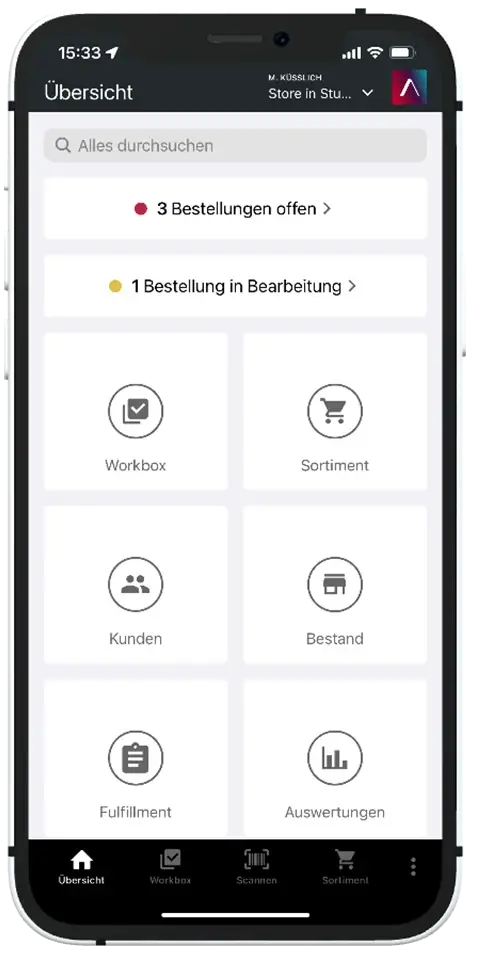 Startseite der Shopgate In-Store-App mit offenen Bestellungen