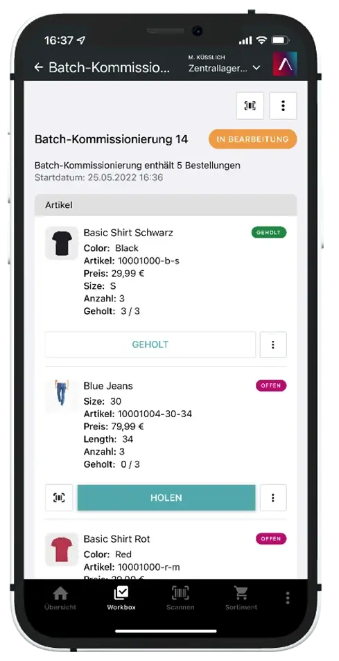 Batch-Kommissionierung in der In-Store-App